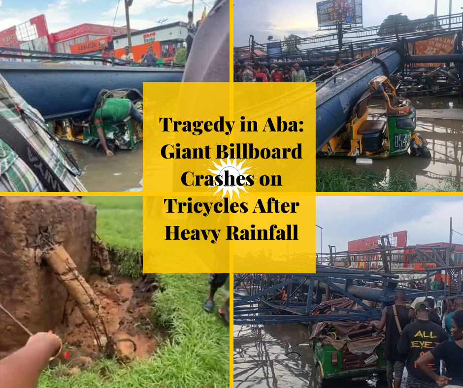 Tragedy in Aba: Giant Billboard Crashes on Tricycles After Heavy Rainfall